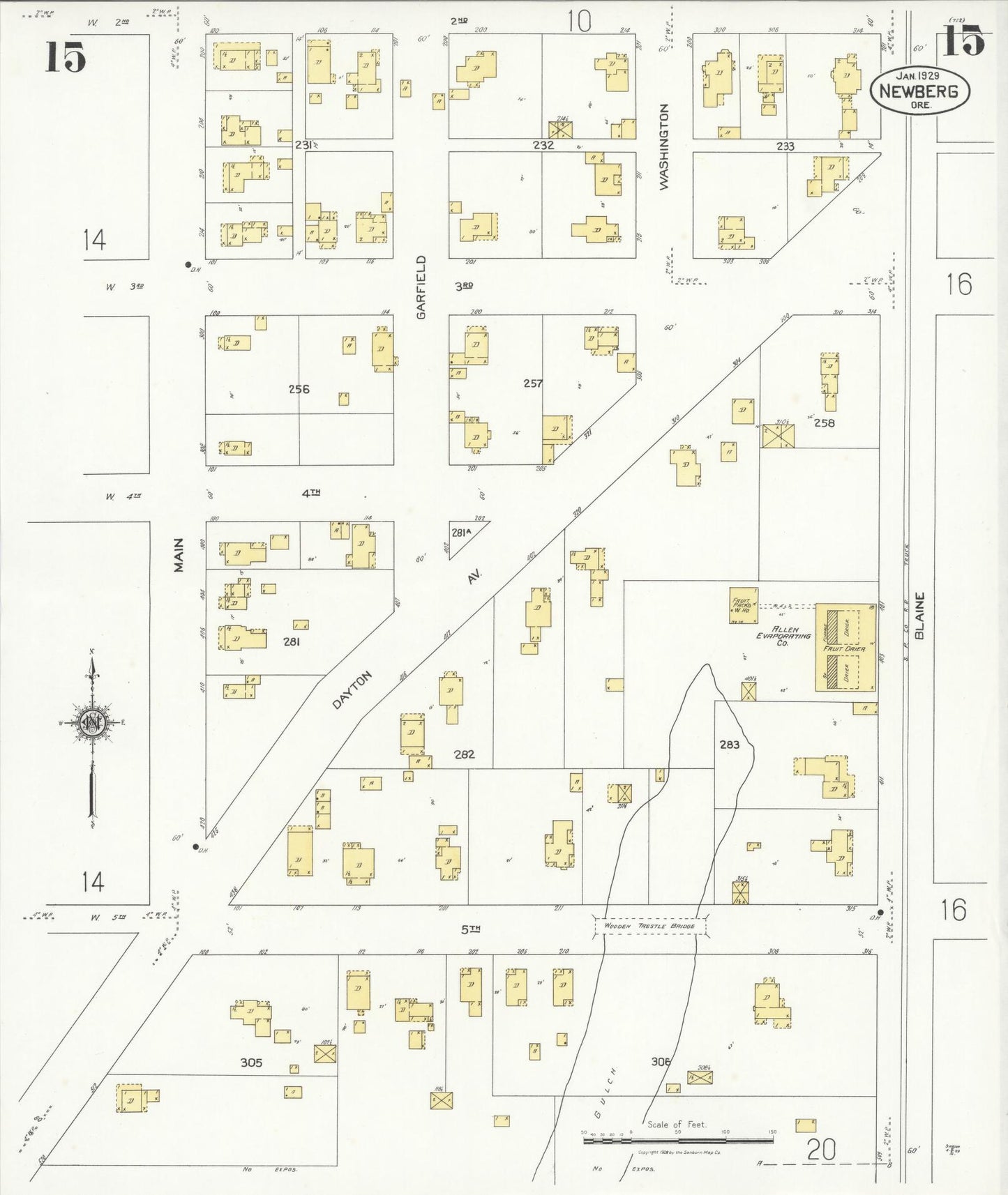 Sanborn Fire Insurance Map from Newberg, Yamhill County, Oregon (1929), Sheet #0015 - Complete Map Set gallery image, historic Sanborn map, vintage wall art, Oregon Oregon