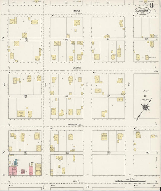 Sanborn Fire Insurance Map from Central Point, Jackson County, Oregon (1911), Sheet #0003 - Historic Sanborn Fire Insurance Map Print, vintage old map wall art, antique decor, genealogy gift, Oregon Oregon map