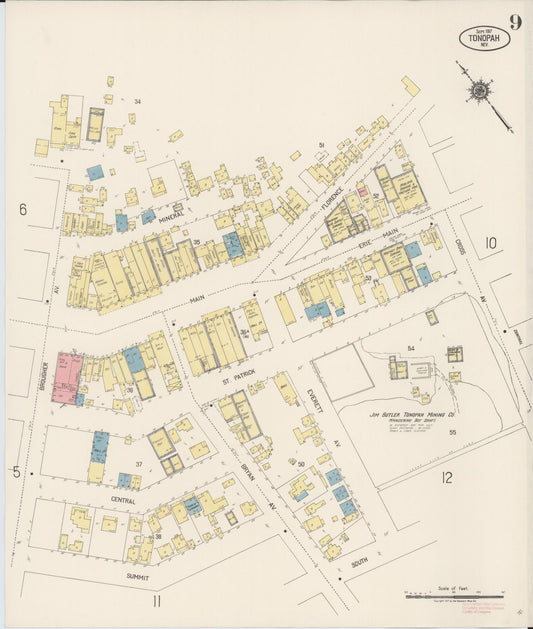 Sanborn Fire Insurance Map from Tonopah, Nye County, Nevada (1917), Sheet #0009 - Historic Sanborn Fire Insurance Map Print, vintage old map wall art, antique decor, genealogy gift, Nevada Nevada map