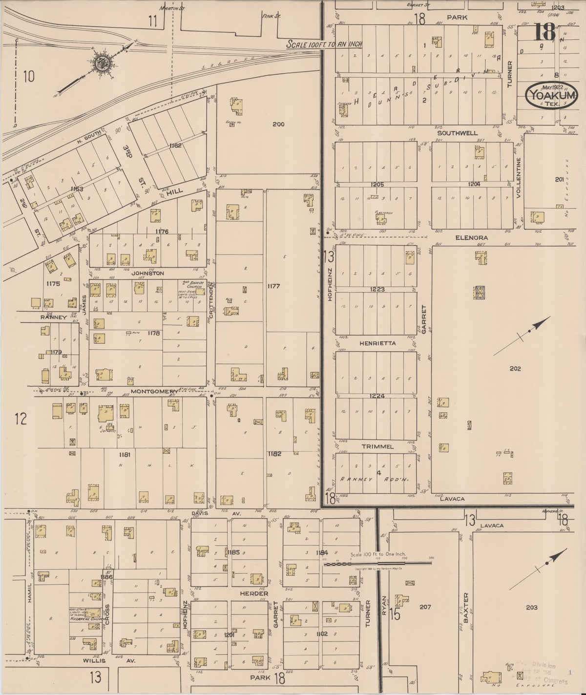Sanborn Fire Insurance Map from Yoakum, De Witt And Lavaca Counties, Texas (1922), Sheet #0018 - Historic Sanborn Fire Insurance Map Print, vintage old map wall art, antique decor, genealogy gift, Texas Texas map