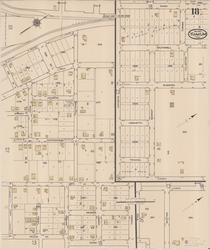 Sanborn Fire Insurance Map from Yoakum, De Witt And Lavaca Counties, Texas (1922), Sheet #0018 - Historic Sanborn Fire Insurance Map Print, vintage old map wall art, antique decor, genealogy gift, Texas Texas map