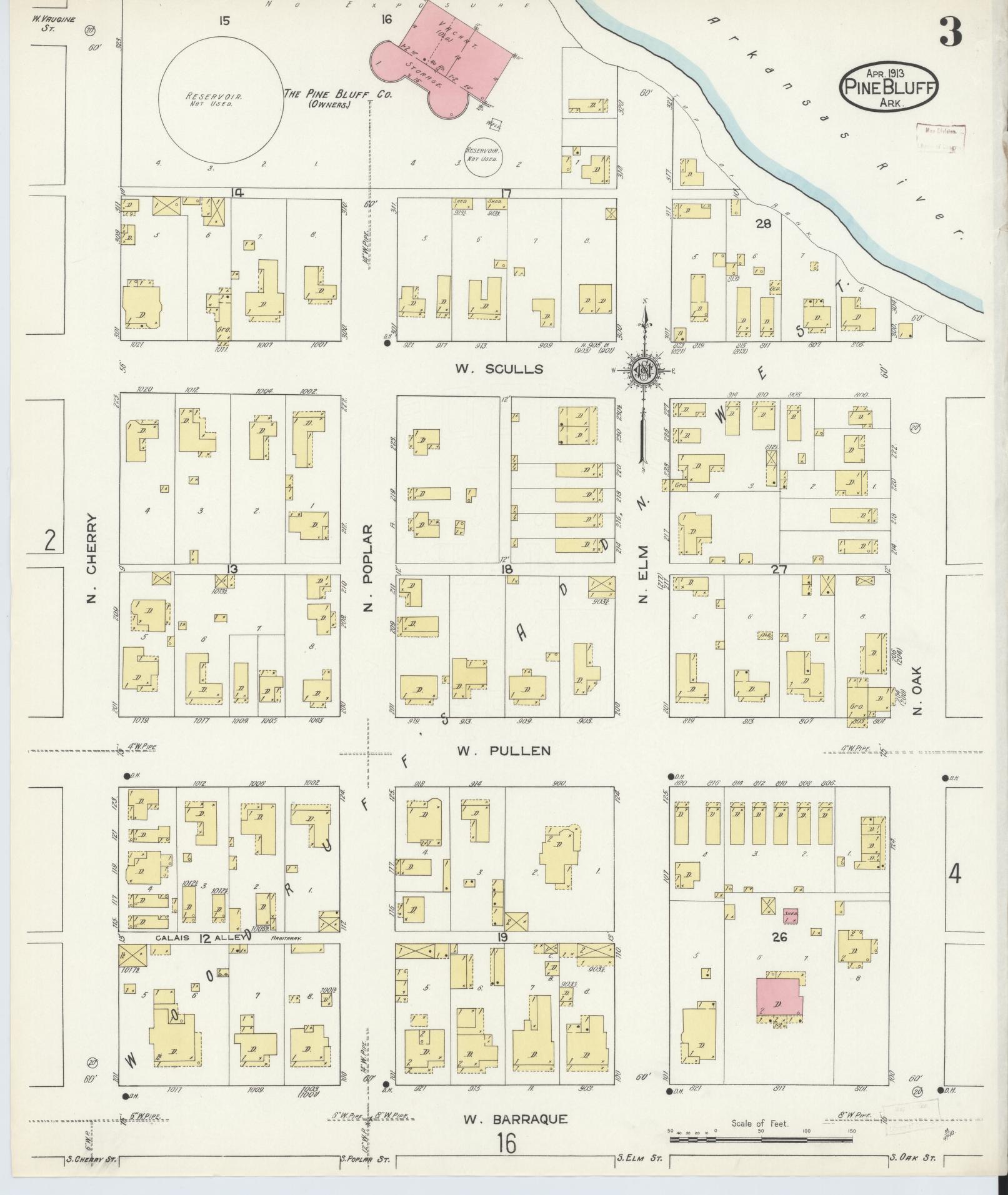 Sanborn Fire Insurance Map from Pine Bluff, Jefferson County, Arkansas (1913), Sheet #0003 - Complete Map Set gallery image, historic Sanborn map, vintage wall art, Arkansas Arkansas