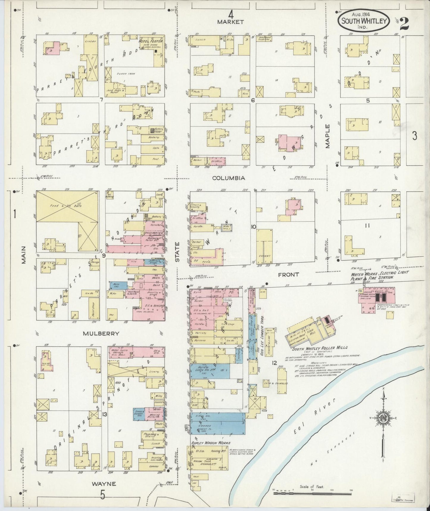 Sanborn Fire Insurance Map from South Whitley, Whitley County, Indiana (1914), Sheet #0002 - Complete Map Set gallery image, historic Sanborn map, vintage wall art, Indiana Indiana