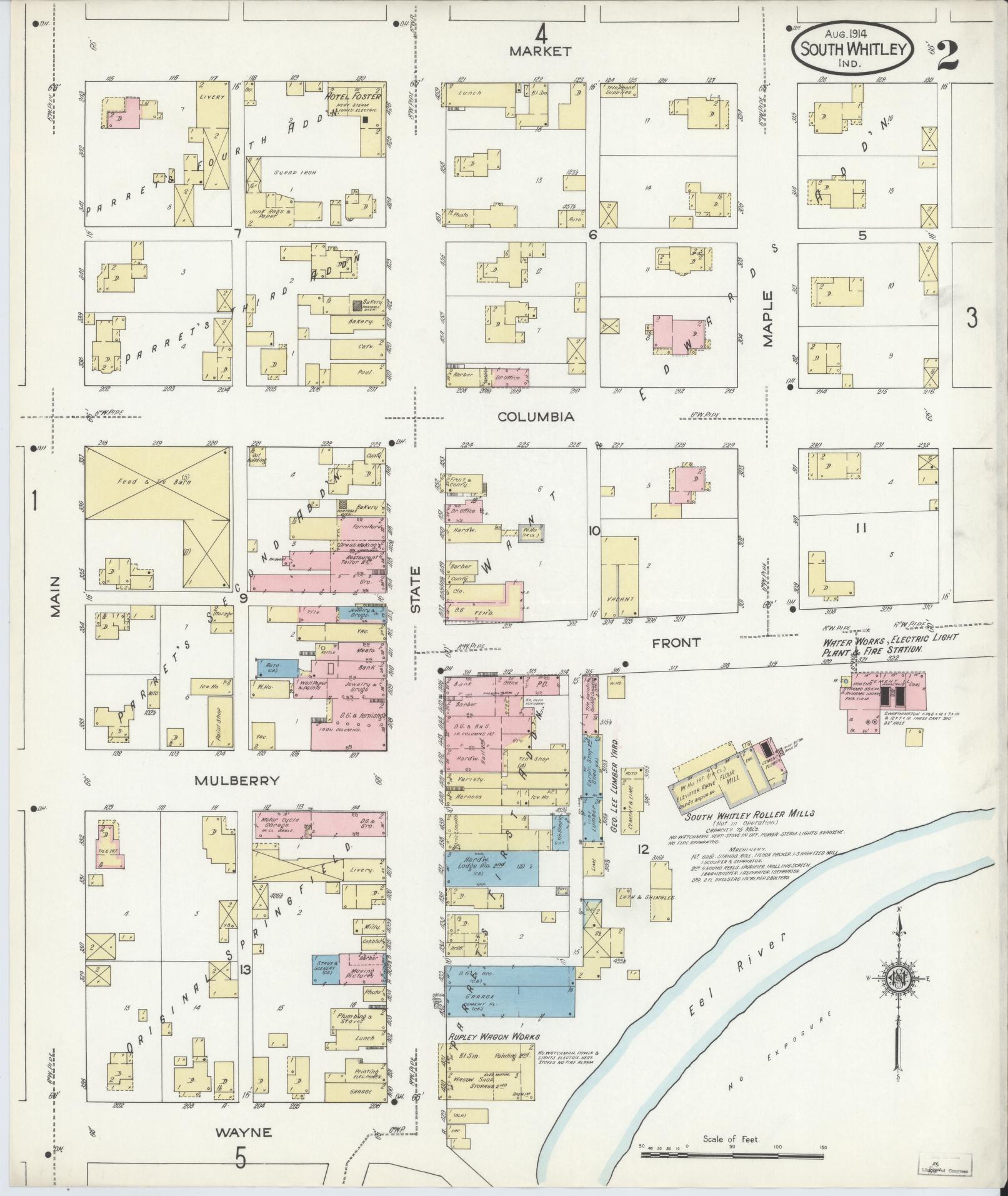 Sanborn Fire Insurance Map from South Whitley, Whitley County, Indiana (1914), Sheet #0002 - Complete Map Set gallery image, historic Sanborn map, vintage wall art, Indiana Indiana