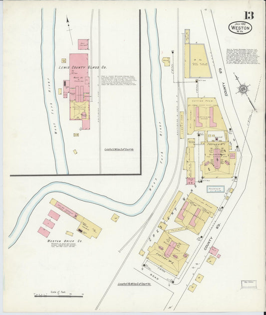 Sanborn Fire Insurance Map from Weston, Lewis County, West Virginia (1913), Sheet #0013 - Historic Sanborn Fire Insurance Map Print, vintage old map wall art, antique decor, genealogy gift, West Virginia West Virginia map