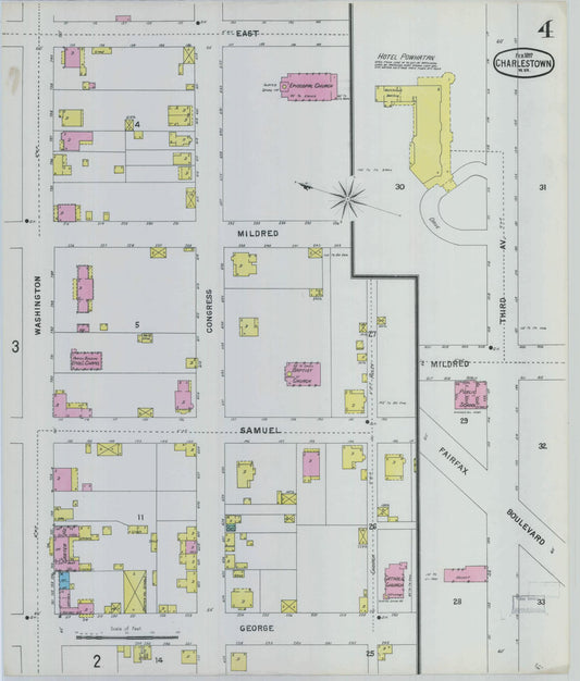 Sanborn Fire Insurance Map from Charles Town, Jefferson County, West Virginia (1897), Sheet #0004 - Historic Sanborn Fire Insurance Map Print, vintage old map wall art, antique decor, genealogy gift, West Virginia West Virginia map