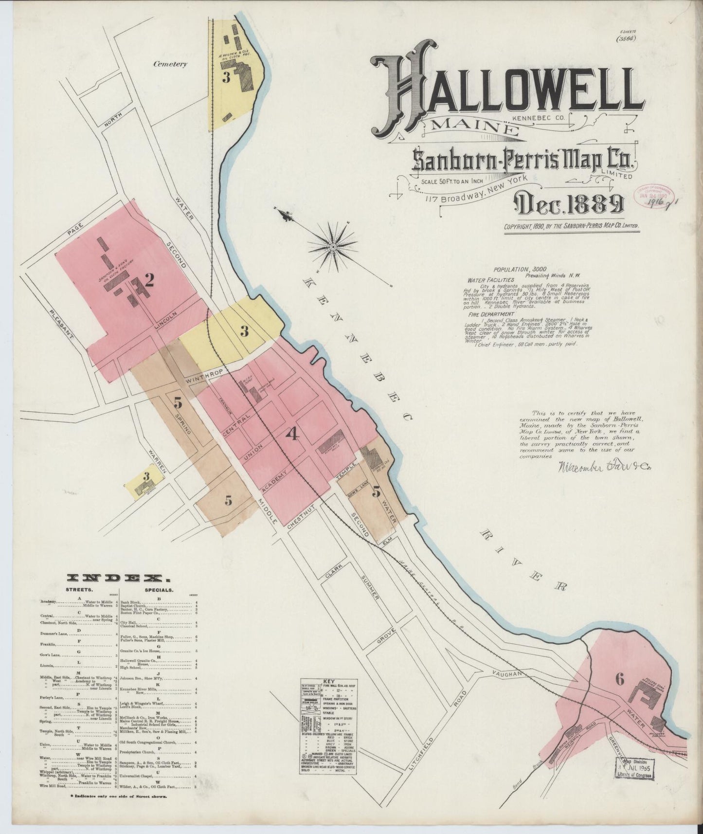 Sanborn Fire Insurance Map from Hallowell, Kennebec County, Maine (1889), Sheet #0001 - Complete Map Set gallery image, historic Sanborn map, vintage wall art, Maine Maine