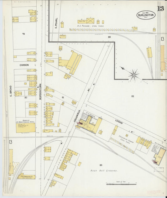 Sanborn Fire Insurance Map from Burlington, Burlington County, New Jersey (1902), Sheet #0013 - Historic Sanborn Fire Insurance Map Print, vintage old map wall art, antique decor, genealogy gift, New Jersey New Jersey map