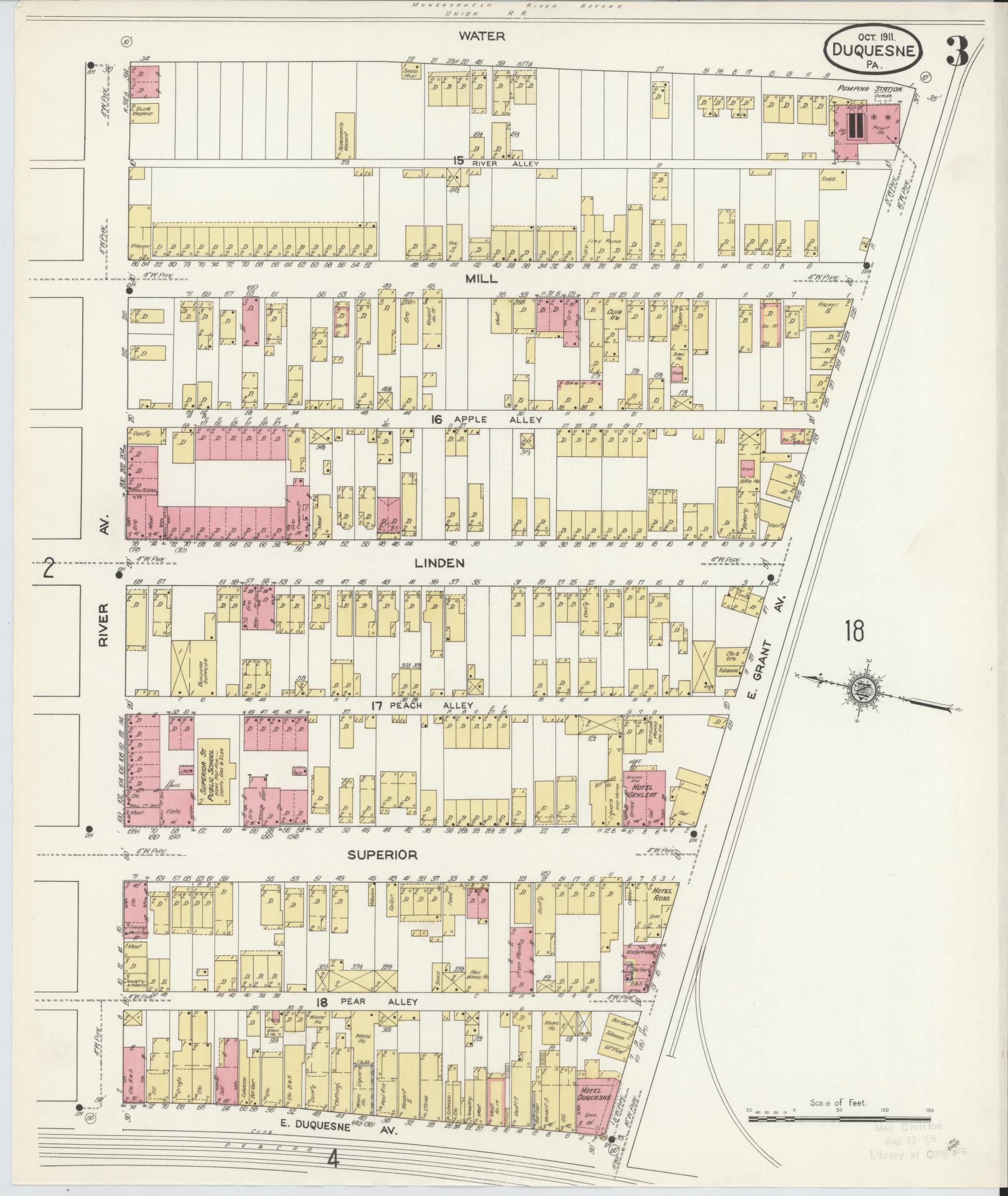 Sanborn Fire Insurance Map from Duquesne, Allegheny County, Pennsylvania (1911), Sheet #0003 - Historic Sanborn Fire Insurance Map Print, vintage old map wall art, antique decor, genealogy gift, Pennsylvania Pennsylvania map