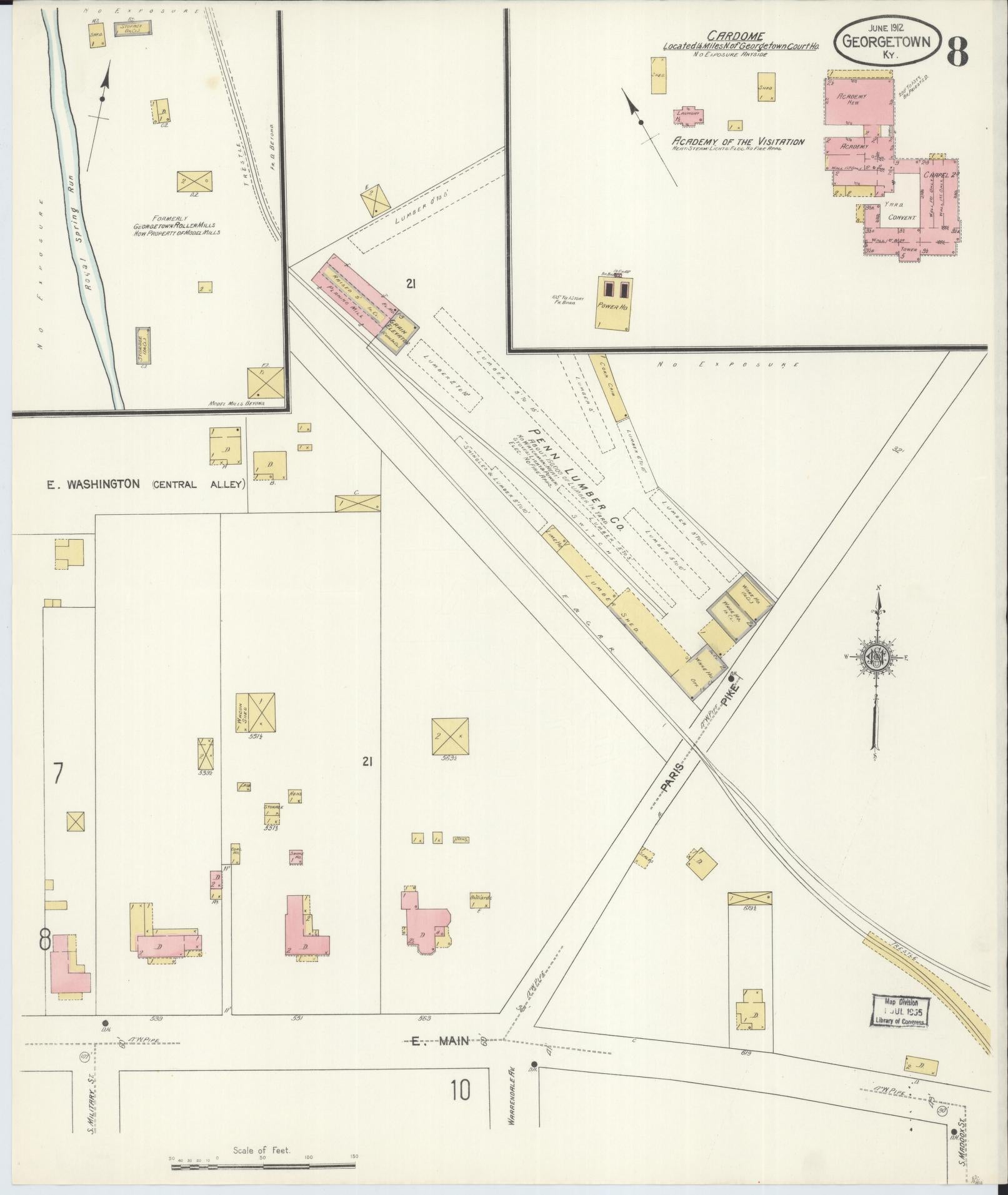 Sanborn Fire Insurance Map from Georgetown, Scott County, Kentucky (1912), Sheet #0008 - Historic Sanborn Fire Insurance Map Print, vintage old map wall art, antique decor, genealogy gift, Kentucky Kentucky map