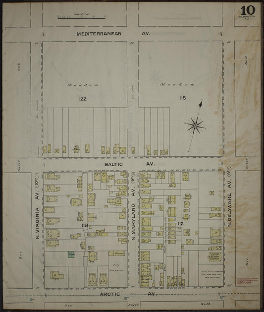 Sanborn Fire Insurance Map from Atlantic City, Atlantic County, New Jersey (1886), Sheet #0010 - Historic Sanborn Fire Insurance Map Print, vintage old map wall art, antique decor, genealogy gift, New Jersey New Jersey map