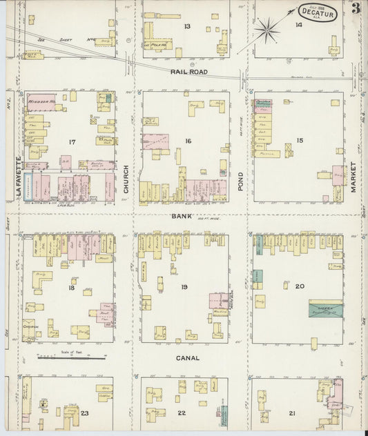 Sanborn Fire Insurance Map from Decatur, Morgan County, Alabama (1888), Sheet #0003 - Historic Sanborn Fire Insurance Map Print, vintage old map wall art, antique decor, genealogy gift, Alabama Alabama map