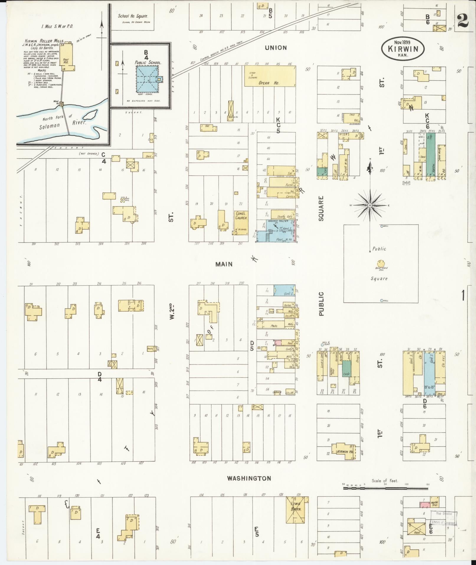 Sanborn Fire Insurance Map from Kirwin, Phillips County, Kansas (1899), Sheet #0002 - Historic Sanborn Fire Insurance Map Print, vintage old map wall art, antique decor, genealogy gift, Kansas Kansas map