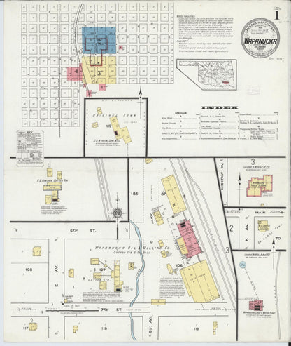 Sanborn Fire Insurance Map from Wapanucka, Johnston County, Oklahoma (1918), Sheet #0001 - Complete Map Set gallery image, historic Sanborn map, vintage wall art, Oklahoma Oklahoma