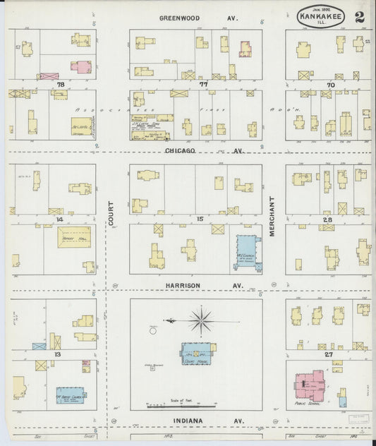 Sanborn Fire Insurance Map from Kankakee, Kankakee County, Illinois (1892), Sheet #0002 - Historic Sanborn Fire Insurance Map Print, vintage old map wall art, antique decor, genealogy gift, Illinois Illinois map