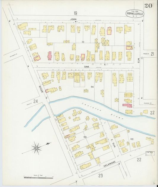 Sanborn Fire Insurance Map from Hornell, Steuben County, New York (1904), Sheet #0020 - Historic Sanborn Fire Insurance Map Print, vintage old map wall art, antique decor, genealogy gift, New York New York map