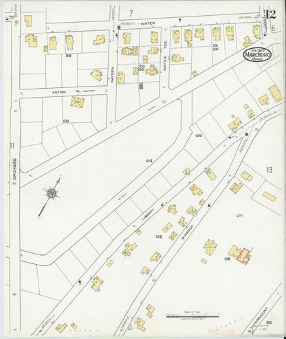 Sanborn Fire Insurance Map from Marlborough, Middlesex County, Massachusetts (1920), Sheet #0012 - Historic Sanborn Fire Insurance Map Print, vintage old map wall art, antique decor, genealogy gift, Massachusetts Massachusetts map