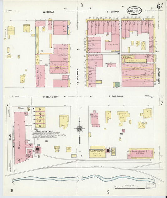 Sanborn Fire Insurance Map from Eufaula, Barbour County, Alabama (1910), Sheet #0006 - Historic Sanborn Fire Insurance Map Print, vintage old map wall art, antique decor, genealogy gift, Alabama Alabama map