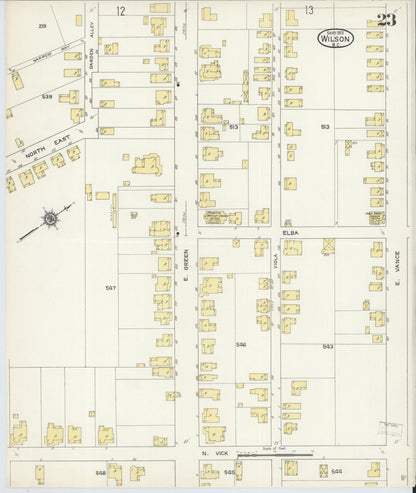 Sanborn Fire Insurance Map from Wilson, Wilson County, North Carolina (1913), Sheet #0023 - Historic Sanborn Fire Insurance Map Print, vintage old map wall art, antique decor, genealogy gift, North Carolina North Carolina map