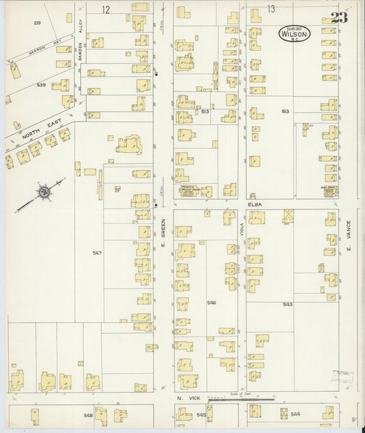 Sanborn Fire Insurance Map from Wilson, Wilson County, North Carolina (1913), Sheet #0023 - Historic Sanborn Fire Insurance Map Print, vintage old map wall art, antique decor, genealogy gift, North Carolina North Carolina map
