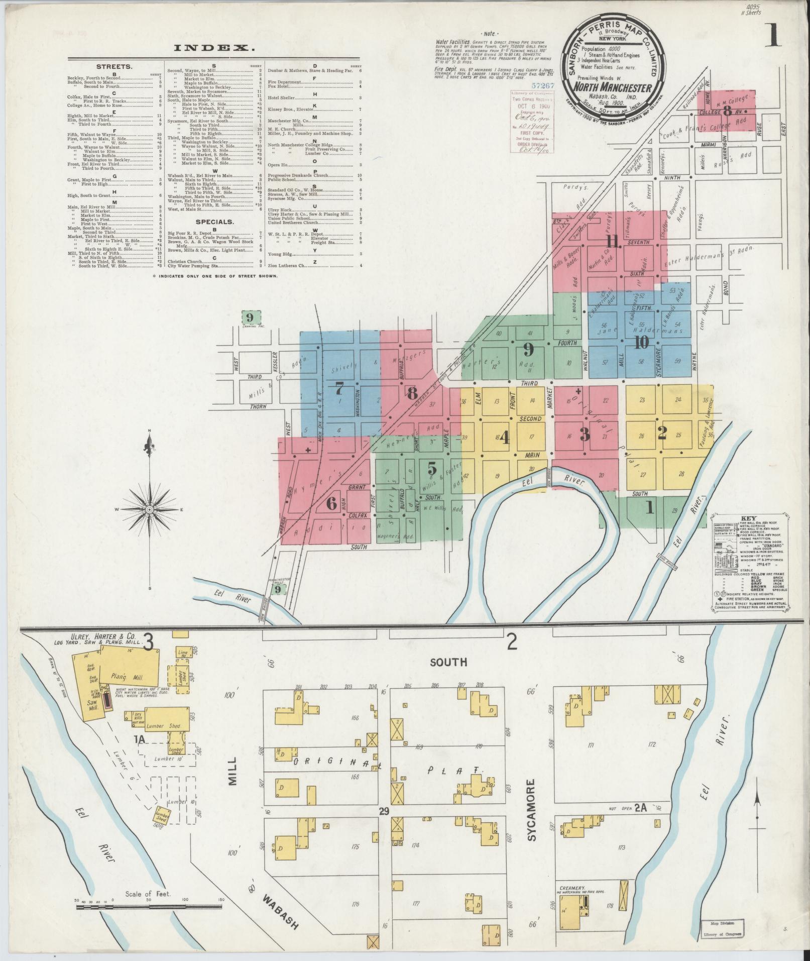 Sanborn Fire Insurance Map from North Manchester, Wabash County, Indiana. (1900), Sheet 1 – Historic Sanborn Fire Insurance Map Print