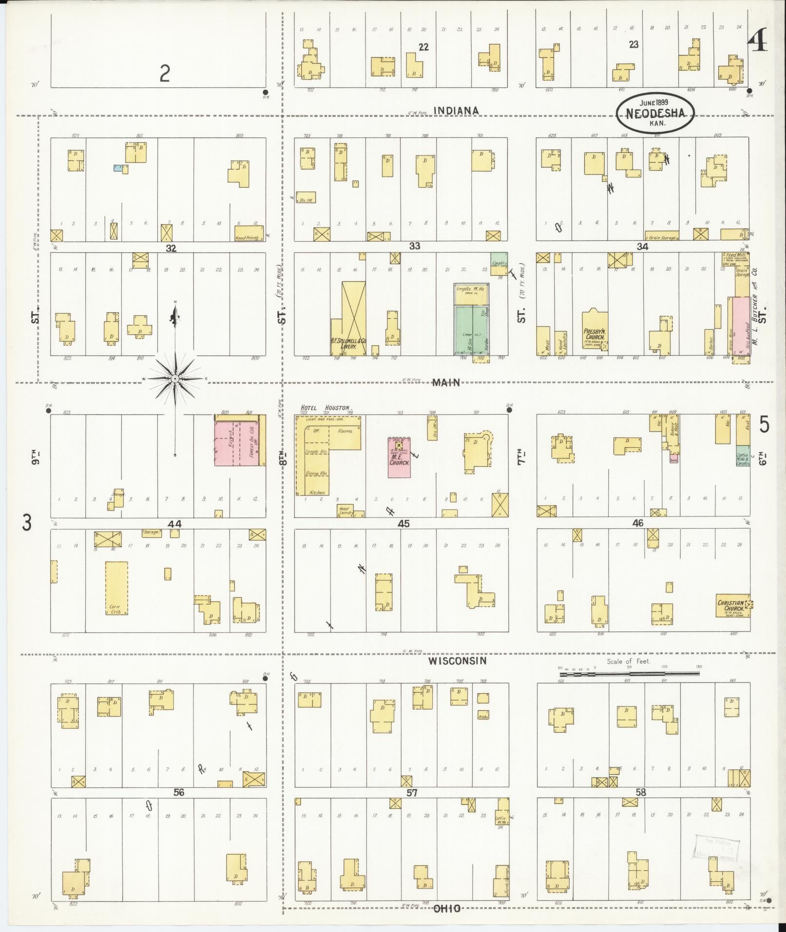 Sanborn Fire Insurance Map from Neodesha, Wilson County, Kansas (1899), Sheet #0004 - Historic Sanborn Fire Insurance Map Print, vintage old map wall art, antique decor, genealogy gift, Kansas Kansas map