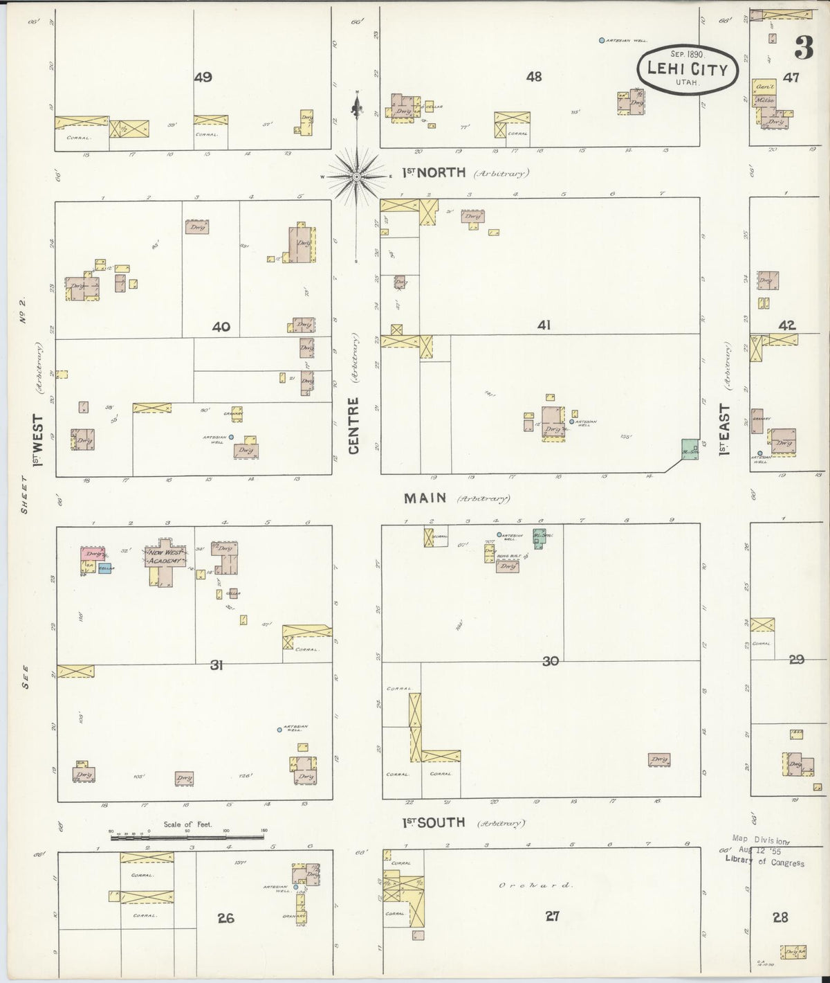 Sanborn Fire Insurance Map from Lehi, Utah County, Utah (1890), Sheet #0003 - Complete Map Set gallery image, historic Sanborn map, vintage wall art, Lehi Utah