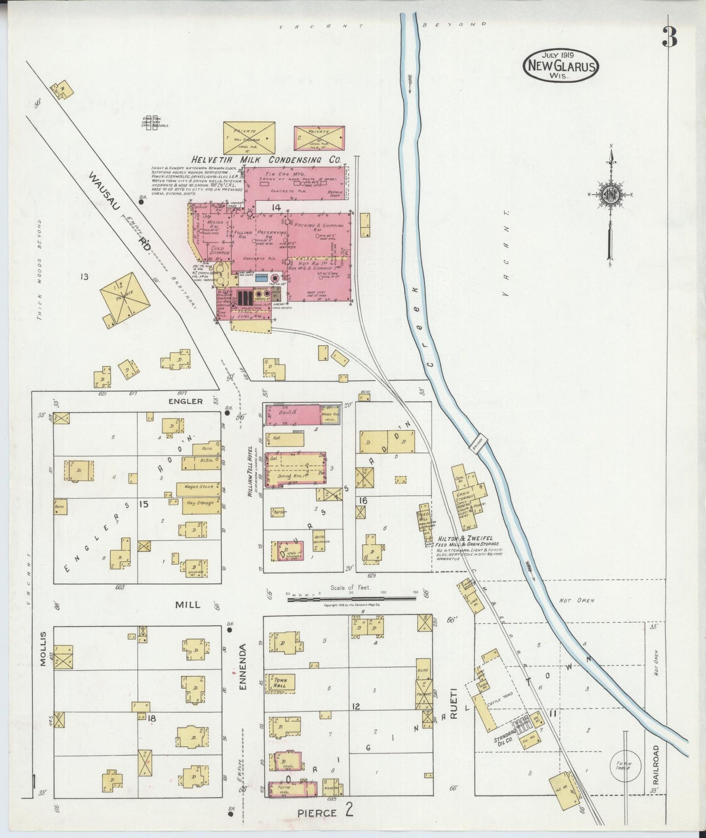 Sanborn Fire Insurance Map from New Glarus, Green County, Wisconsin (1919), Sheet #0003 - Complete Map Set gallery image, historic Sanborn map, vintage wall art, Wisconsin Wisconsin