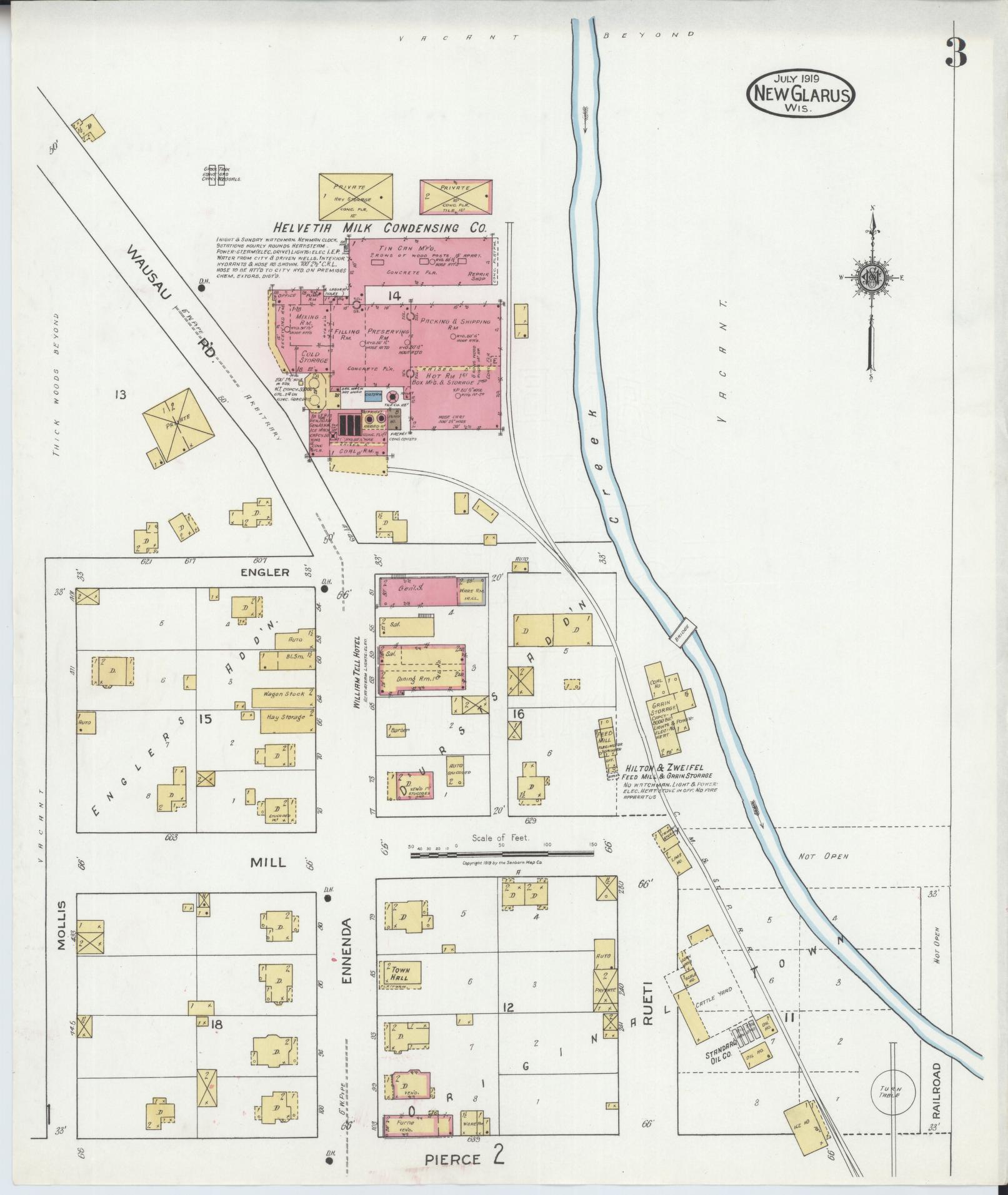 Sanborn Fire Insurance Map from New Glarus, Green County, Wisconsin (1919), Sheet #0003 - Complete Map Set gallery image, historic Sanborn map, vintage wall art, Wisconsin Wisconsin