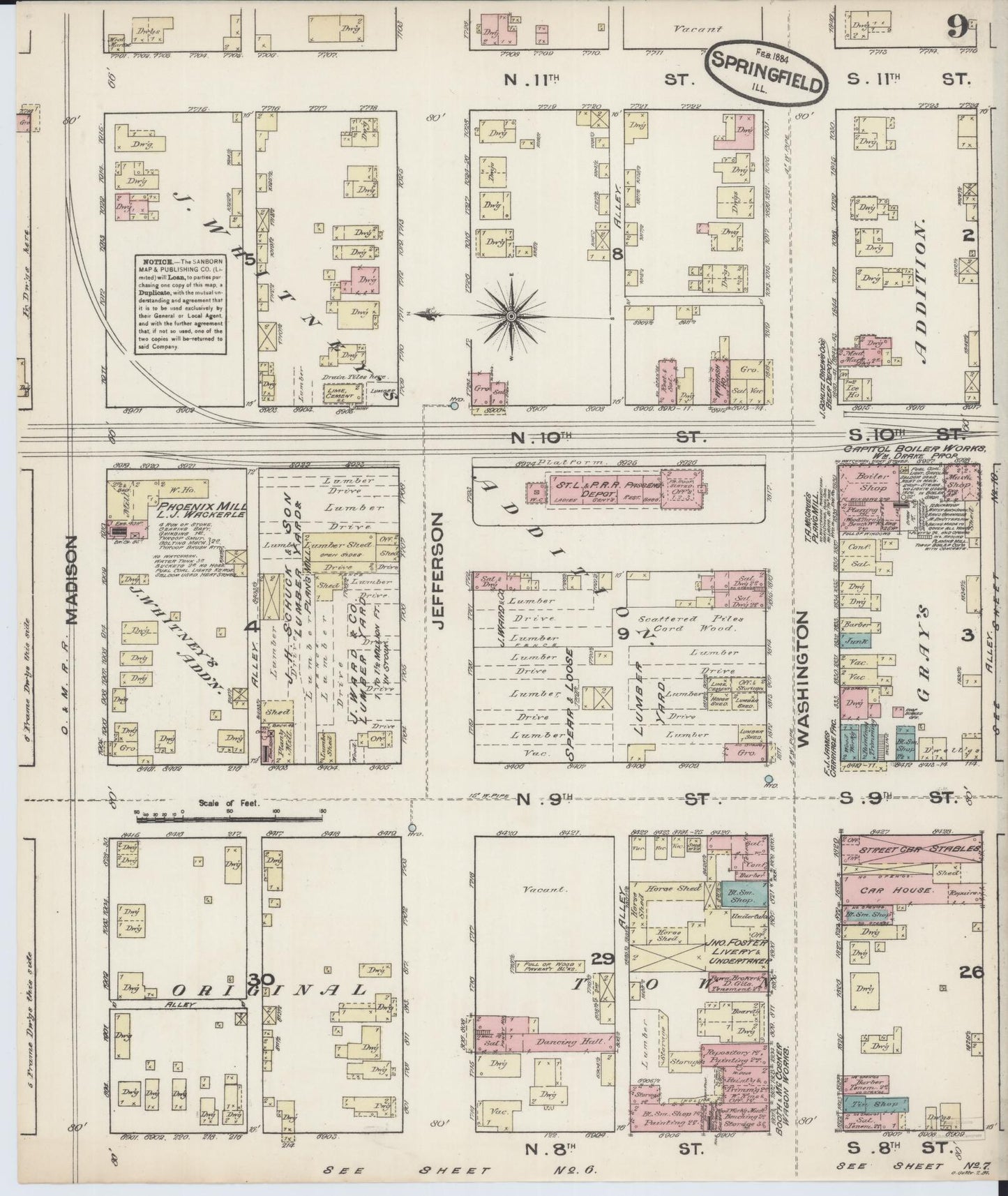Sanborn Fire Insurance Map from Springfield, Sangamon County, Illinois (1884), Sheet #0009 - Complete Map Set gallery image, historic Sanborn map, vintage wall art, Illinois Illinois