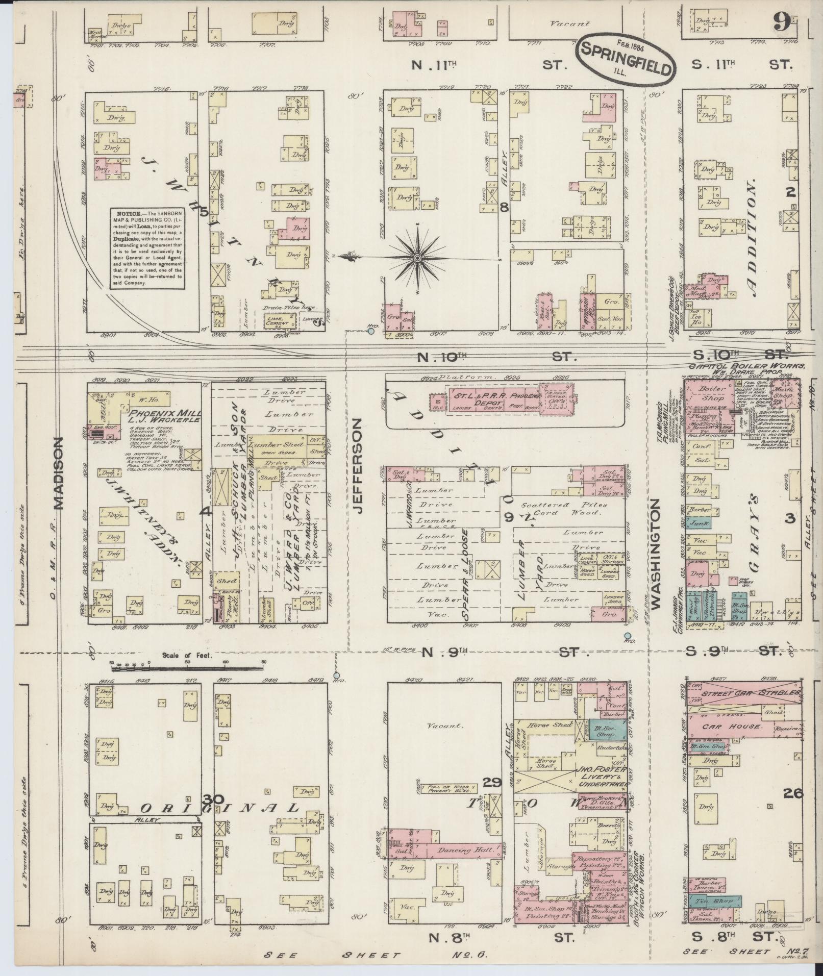 Sanborn Fire Insurance Map from Springfield, Sangamon County, Illinois (1884), Sheet #0009 - Complete Map Set gallery image, historic Sanborn map, vintage wall art, Illinois Illinois