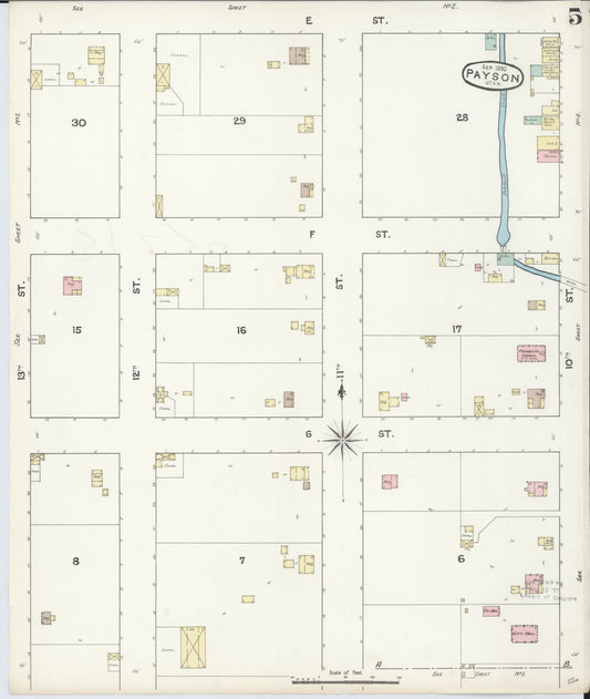 Sanborn Fire Insurance Map from Payson, Utah County, Utah (1890), Sheet #0005 - Historic Sanborn Fire Insurance Map Print, vintage old map wall art, antique decor, genealogy gift, Payson Utah map