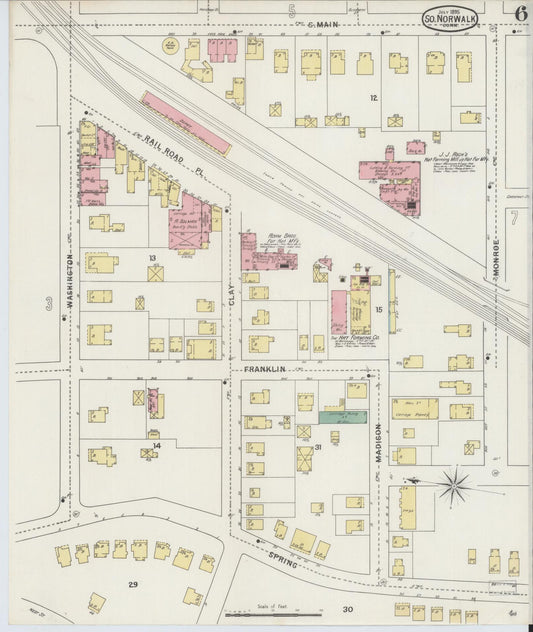 Sanborn Fire Insurance Map from South Norwalk, Fairfield County, Connecticut (1895), Sheet #0006 - Historic Sanborn Fire Insurance Map Print, vintage old map wall art, antique decor, genealogy gift, Connecticut Connecticut map