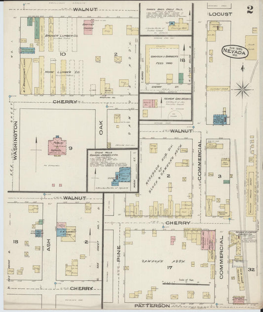 Sanborn Fire Insurance Map from Nevada, Vernon County, Missouri (1885), Sheet #0002 - Historic Sanborn Fire Insurance Map Print, vintage old map wall art, antique decor, genealogy gift, Missouri Missouri map