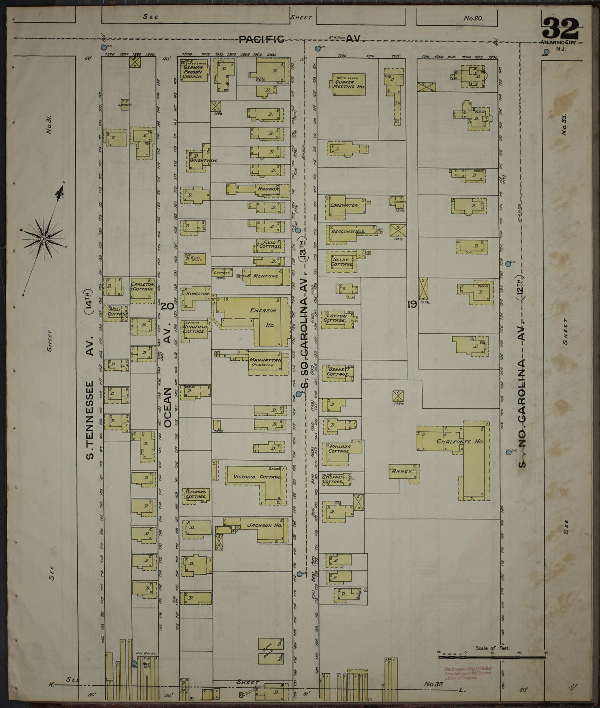 Sanborn Fire Insurance Map from Atlantic City, Atlantic County, New Jersey (1886), Sheet #0032 - Historic Sanborn Fire Insurance Map Print, vintage old map wall art, antique decor, genealogy gift, New Jersey New Jersey map