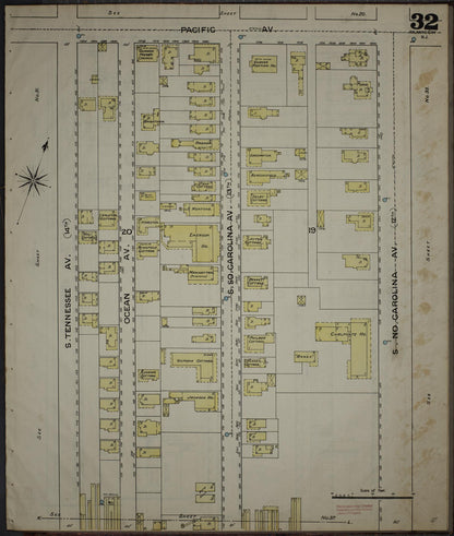 Sanborn Fire Insurance Map from Atlantic City, Atlantic County, New Jersey (1886), Sheet #0032 - Historic Sanborn Fire Insurance Map Print, vintage old map wall art, antique decor, genealogy gift, New Jersey New Jersey map