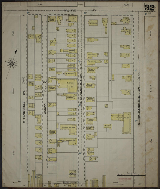 Sanborn Fire Insurance Map from Atlantic City, Atlantic County, New Jersey (1886), Sheet #0032 - Historic Sanborn Fire Insurance Map Print, vintage old map wall art, antique decor, genealogy gift, New Jersey New Jersey map