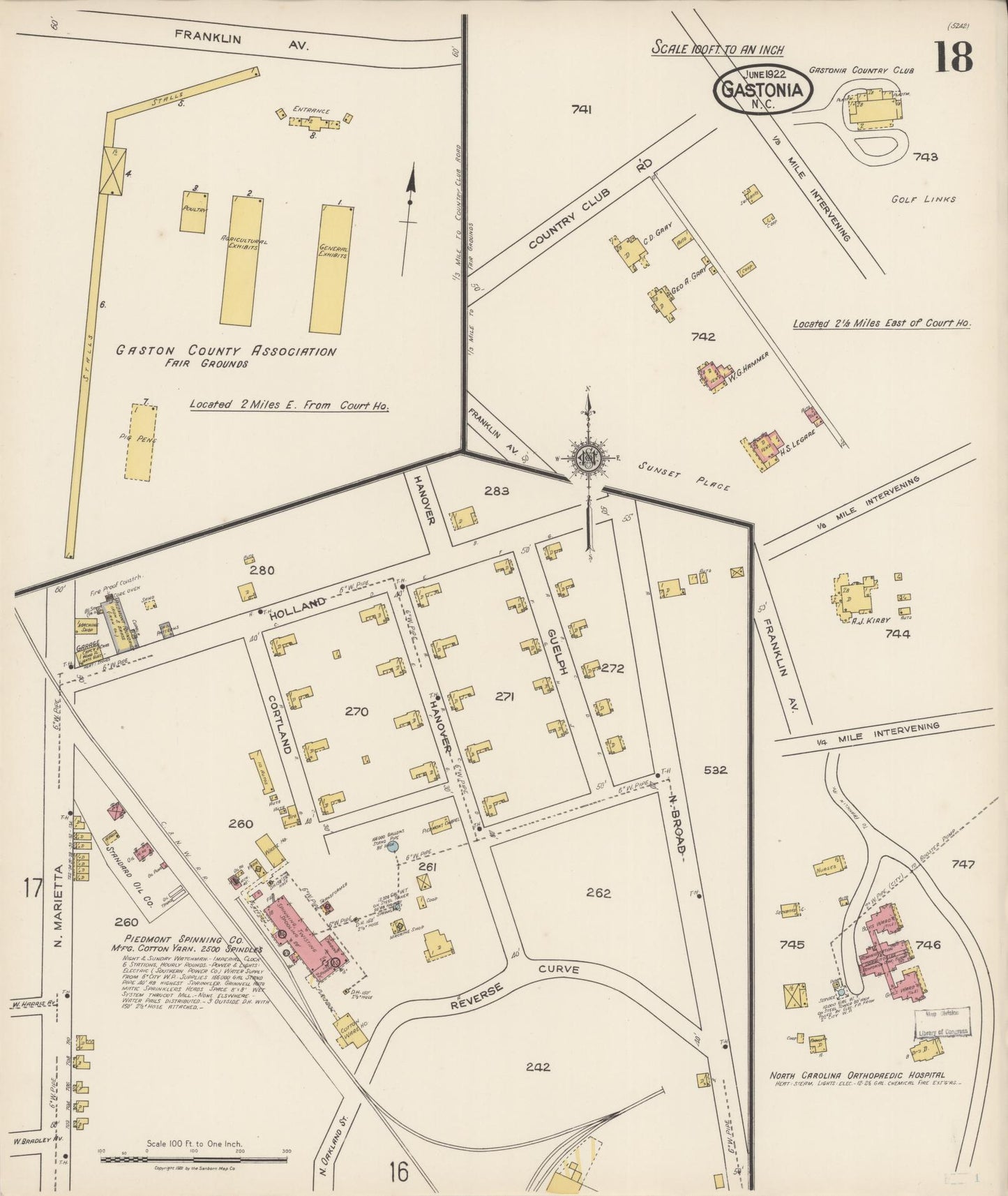 Sanborn Fire Insurance Map from Gastonia, Gaston County, North Carolina (1922), Sheet #0018 - Historic Sanborn Fire Insurance Map Print, vintage old map wall art, antique decor, genealogy gift, North Carolina North Carolina map