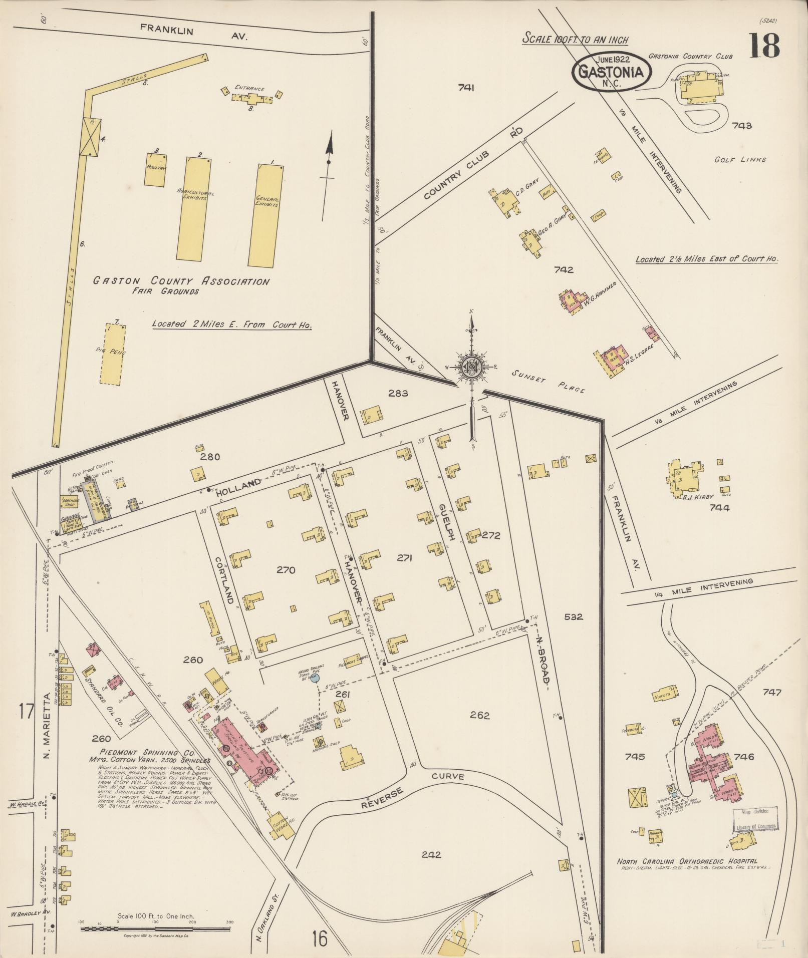 Sanborn Fire Insurance Map from Gastonia, Gaston County, North Carolina (1922), Sheet #0018 - Historic Sanborn Fire Insurance Map Print, vintage old map wall art, antique decor, genealogy gift, North Carolina North Carolina map