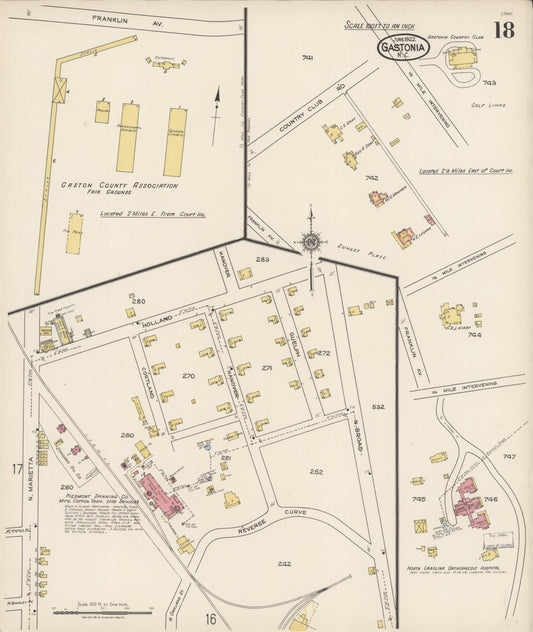 Sanborn Fire Insurance Map from Gastonia, Gaston County, North Carolina (1922), Sheet #0018 - Historic Sanborn Fire Insurance Map Print, vintage old map wall art, antique decor, genealogy gift, North Carolina North Carolina map
