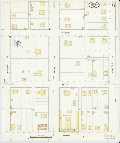 Sanborn Fire Insurance Map from Mart, McLennan County, Texas (1909), Sheet #0006 - Historic Sanborn Fire Insurance Map Print, vintage old map wall art, antique decor, genealogy gift, Texas Texas map