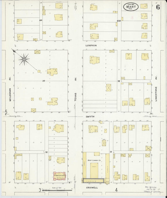 Sanborn Fire Insurance Map from Mart, McLennan County, Texas (1909), Sheet #0006 - Historic Sanborn Fire Insurance Map Print, vintage old map wall art, antique decor, genealogy gift, Texas Texas map