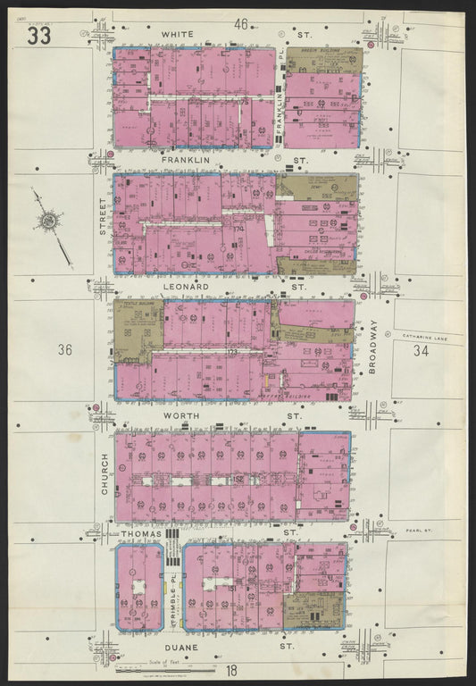 Sanborn Fire Insurance Map from New York, Bronx, Manhattan, New York (1923), Sheet #0033 - Historic Sanborn Fire Insurance Map Print, vintage old map wall art, antique decor, genealogy gift, New York New York map