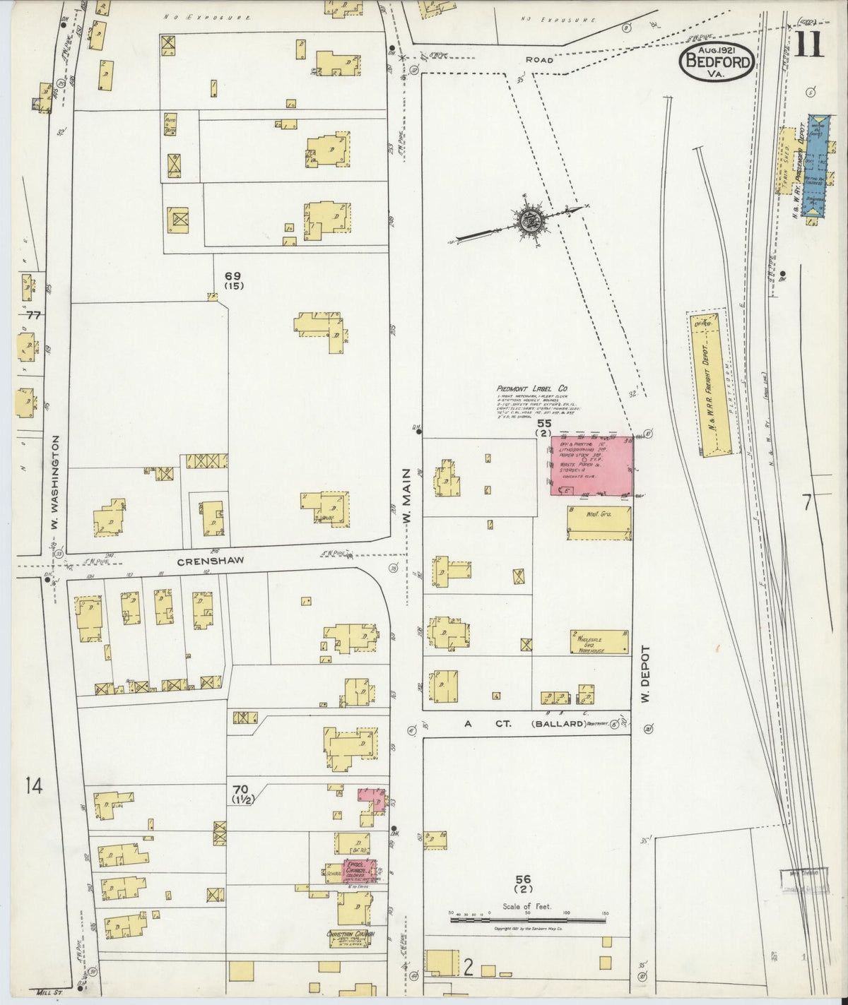 Sanborn Fire Insurance Map from Bedford, Independent Cities, Virginia (1921), Sheet #0011 - Complete Map Set gallery image, historic Sanborn map, vintage wall art, Virginia Virginia