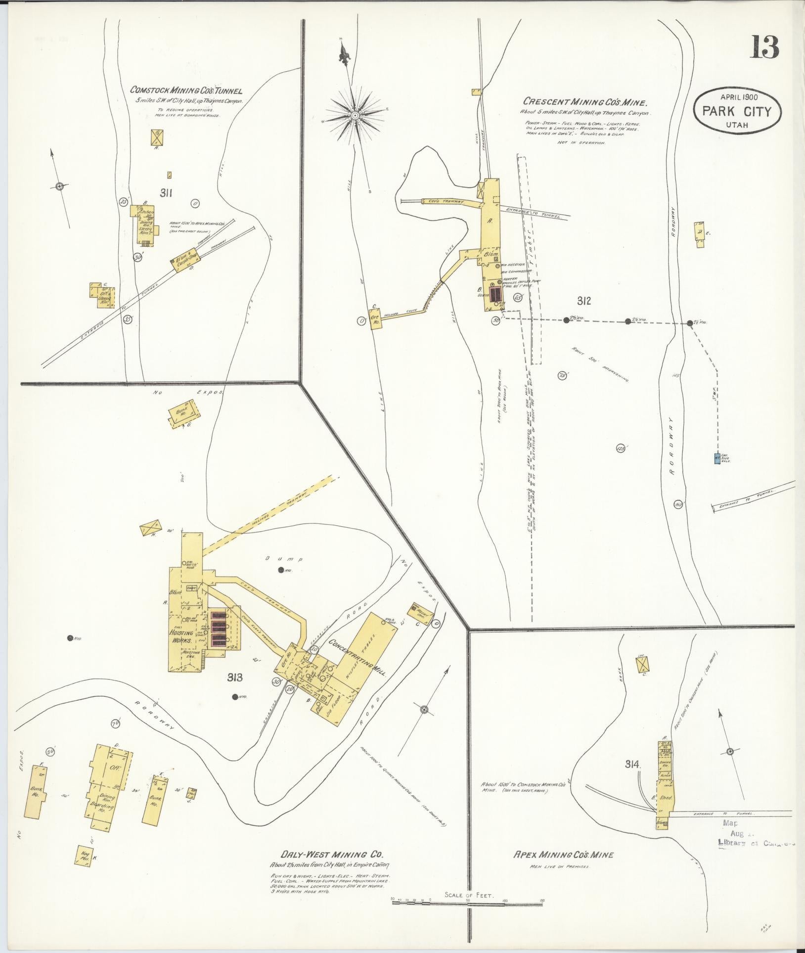 Sanborn Fire Insurance Map from Park City, Summit County, Utah (1900), Sheet #0013 - Complete Map Set gallery image, historic Sanborn map, vintage wall art, Utah Utah