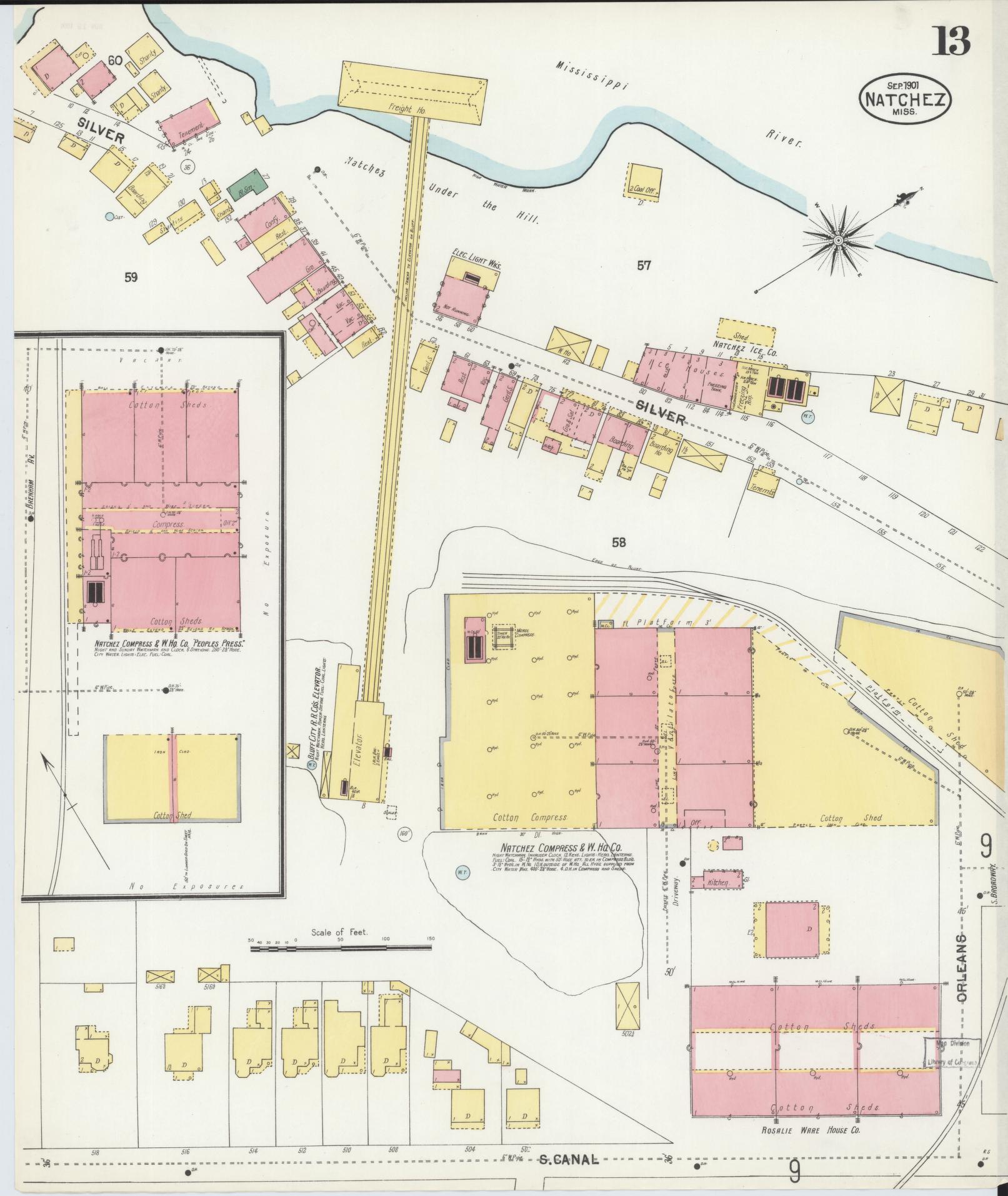 Sanborn Fire Insurance Map from Natchez, Adams County, Mississippi (1901), Sheet #0013 - Complete Map Set gallery image, historic Sanborn map, vintage wall art, Mississippi Mississippi