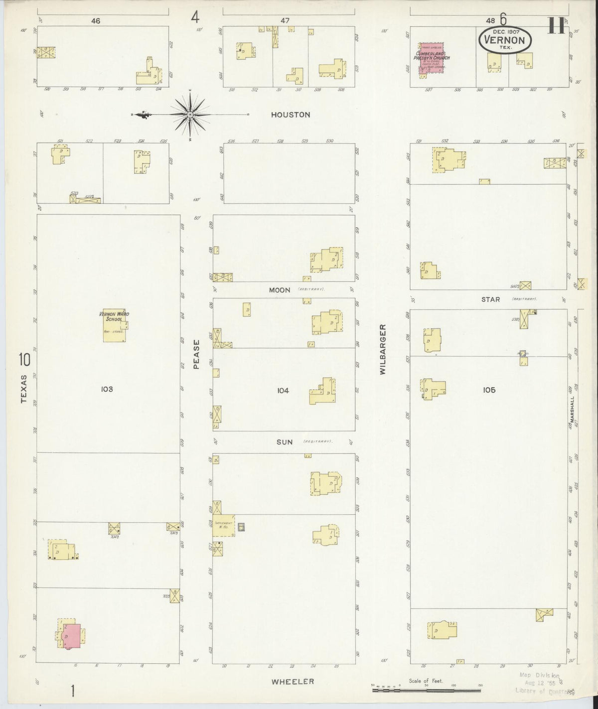 Sanborn Fire Insurance Map from Vernon, Wilbarger County, Texas (1907), Sheet #0011 - Complete Map Set gallery image, historic Sanborn map, vintage wall art, Texas Texas