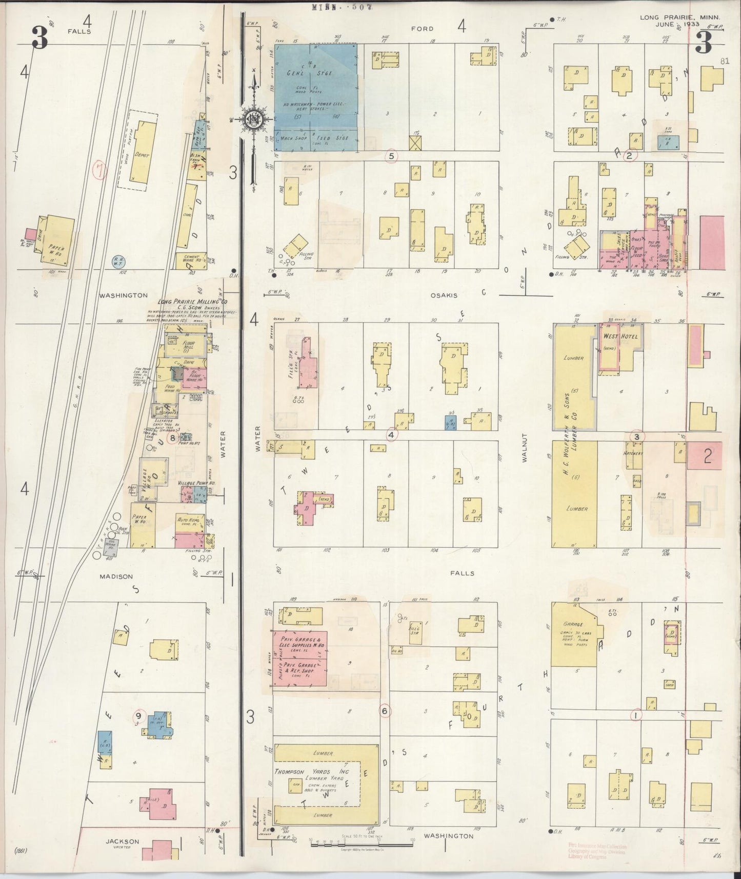 Sanborn Fire Insurance Map from Long Prairie, Todd County, Minnesota (1945), Sheet #0003 - Historic Sanborn Fire Insurance Map Print, vintage old map wall art, antique decor, genealogy gift, Minnesota Minnesota map