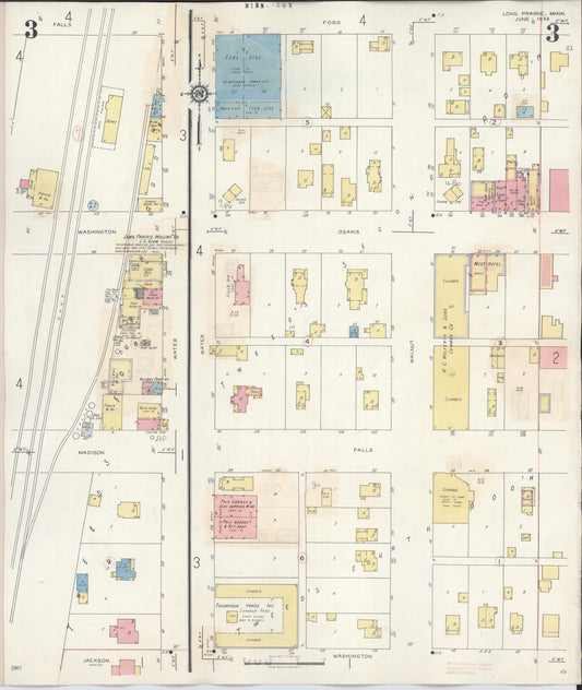 Sanborn Fire Insurance Map from Long Prairie, Todd County, Minnesota (1945), Sheet #0003 - Historic Sanborn Fire Insurance Map Print, vintage old map wall art, antique decor, genealogy gift, Minnesota Minnesota map