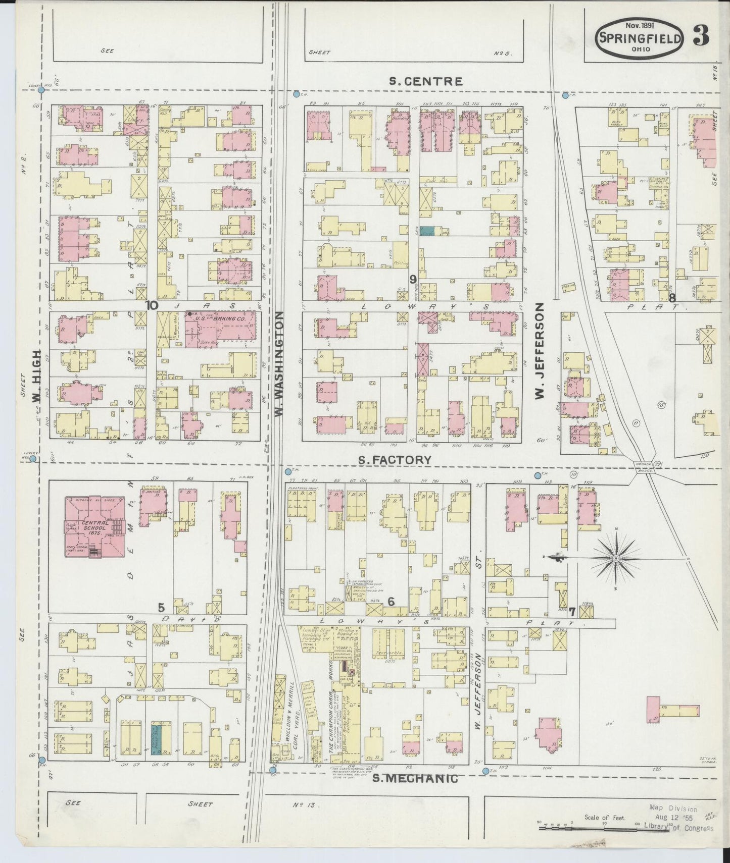 Sanborn Fire Insurance Map from Springfield, Clark County, Ohio (1891), Sheet #0003 - Complete Map Set gallery image, historic Sanborn map, vintage wall art, Ohio Ohio